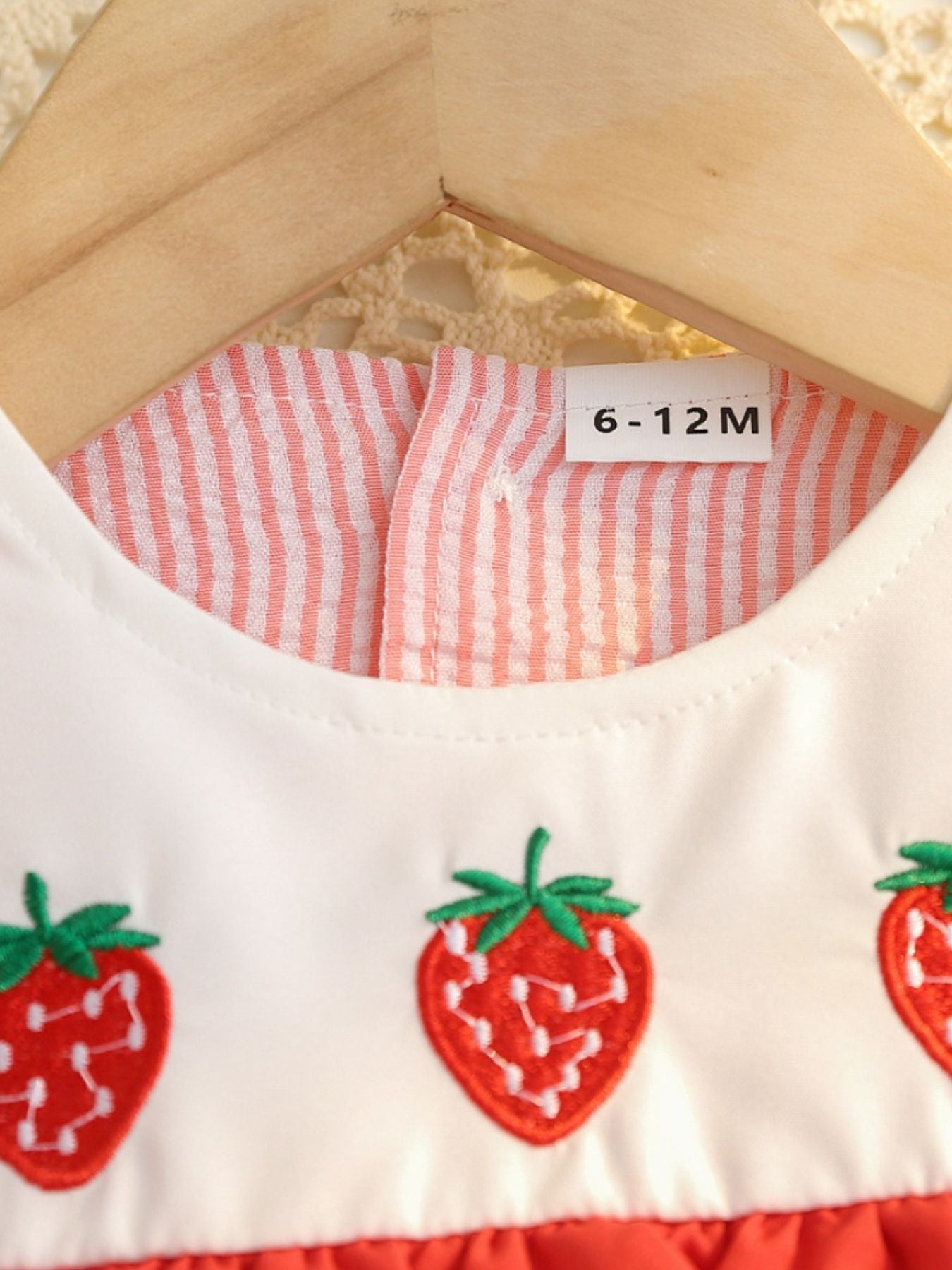Children's Fruit Embroidered Striped Short Sleeve Dress - -