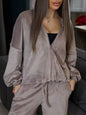 Zip Up Cropped Outerwear and Pants Set - Taro Purple -
