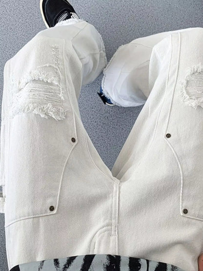 Men's Distressed Raw Hem Wide Leg Jeans - -
