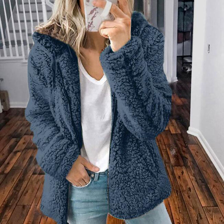 Thick Warm Soft Fleece Jacket Female Pocket Zipper Coat