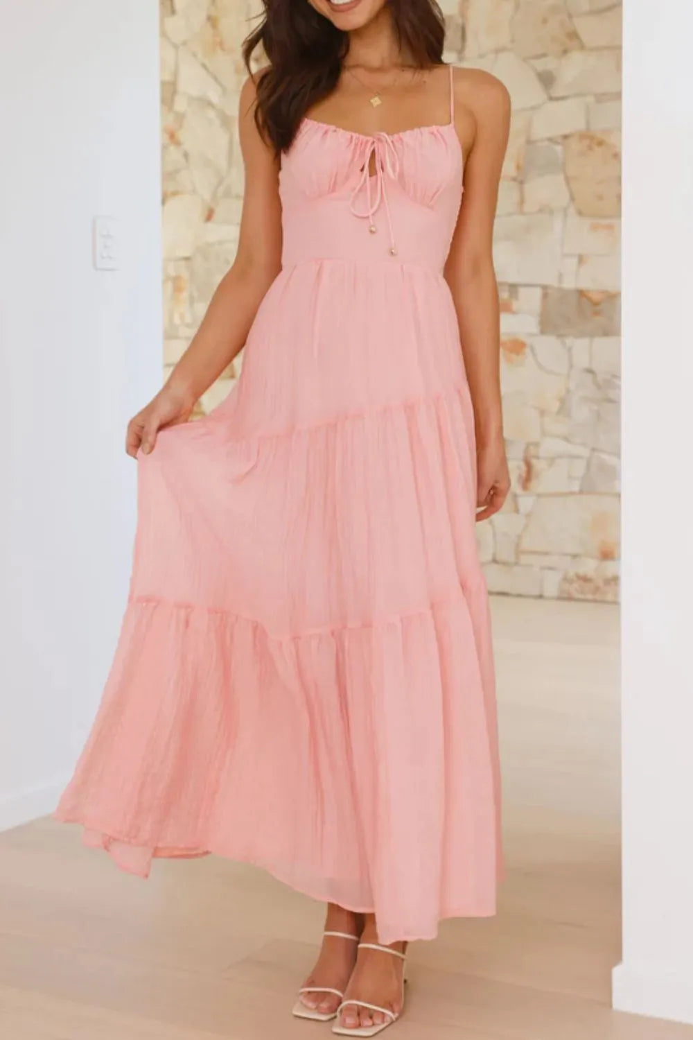 Ruched Smocked Back Cami Dress - -