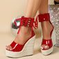 Straw Simple High Heel Platform Shoes Wedge Waterproof Trolley Model Sandals - Red - 0