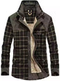 Men's Full Size Plaid Fleece Lined Snap Down Jacket Plus Size - Big Green Army -