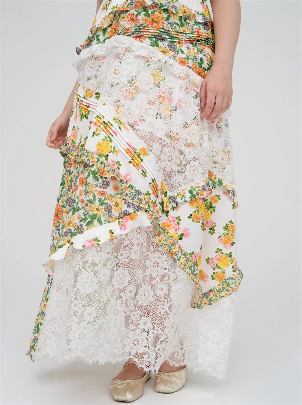 Womens Printed Halter Patchwork Hem Long Dresses - - dress