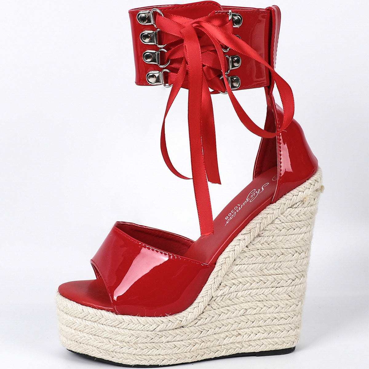 Straw Simple High Heel Platform Shoes Wedge Waterproof Trolley Model Sandals - - 0