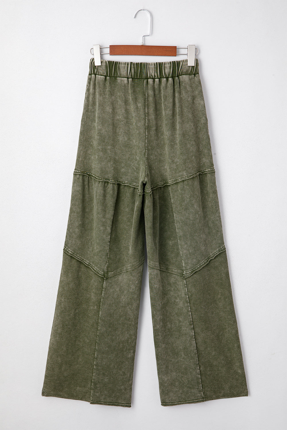 Vineyard Green Mineral Wash Tiered Wide Leg Patchwork Drawstring Pants - - Bottoms/Pants & Culotte