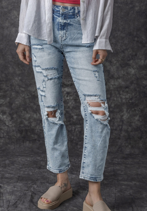 Retro High Waist Tattered Skinny Jeans - - Women's Fashion - Women's Clothing - Bottoms - Jeans