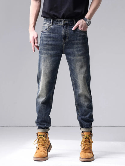 Men's Washed Straight Leg Jeans - -