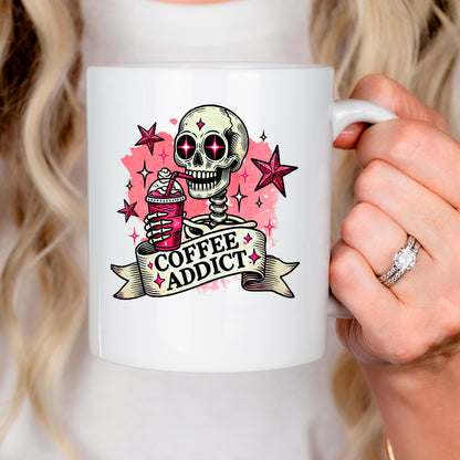 Coffee Addict Mug – Pink Skull Coffee Cup | Funny Caffeine Lover Gift, Ceramic, Dishwasher Safe - -