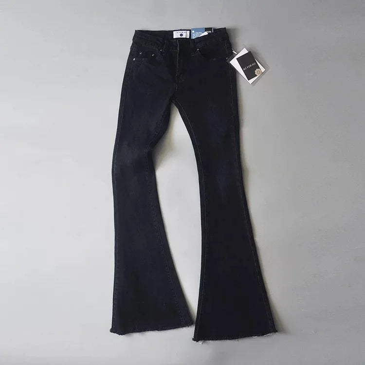 5 Color Mid Waist Flare Pants Women Retro Denim Jeans