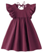 LYXIOF Toddler Girl Cotton Linen Ruffle Dress - Wine Red 90CM - Wine Red 2T - toddler dress