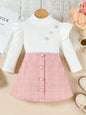 Children's Ruffle Sleeve Top & Tweed Skirt Set - Pink -