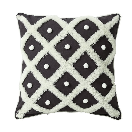 Moroccan Tufted Sphere Pillow - Chic Cushion Case - Black - pillow cover