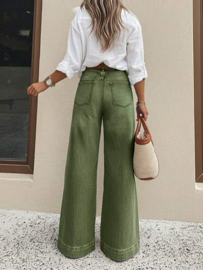Vintage Washed High Waist Wide Leg Jeans - - Jeans