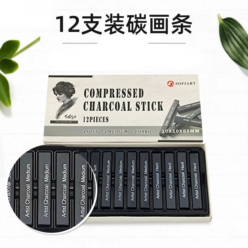 12 Pc Box Square Stick Drawing Charcoal