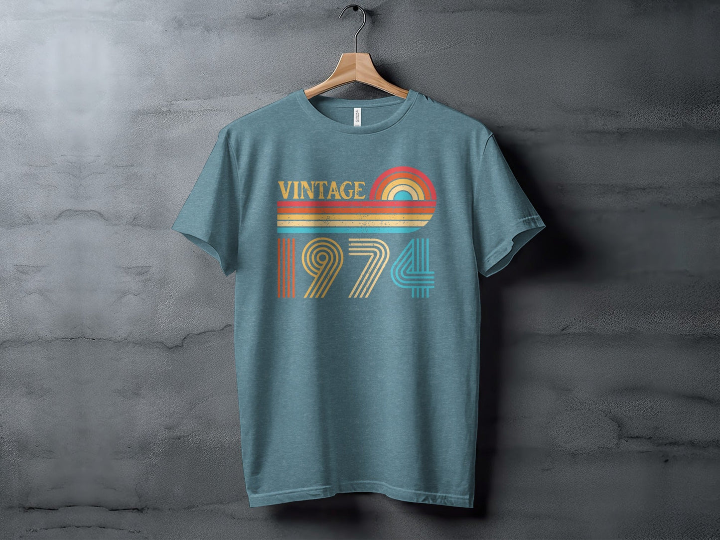 Vintage 1974 Retro Rainbow Distressed Design T-Shirt- Cloud 16 Clothing Co.- {{Product type}}