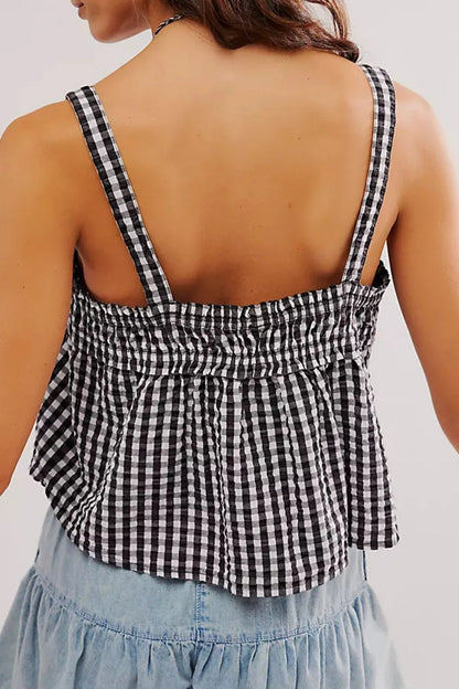 Tied Front Textured Square Neck Cami - - Top