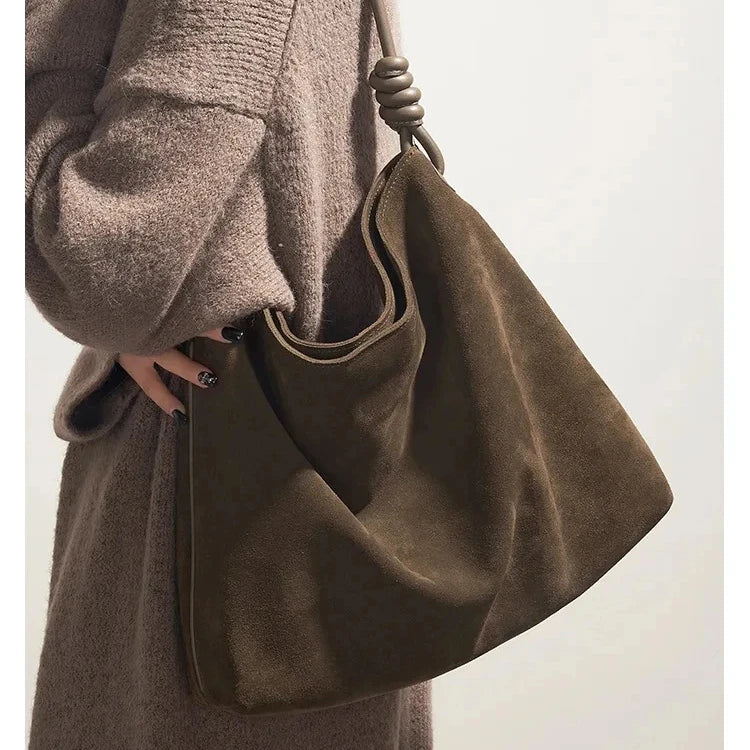 Womans Suede Leather Soft Bucket Bag