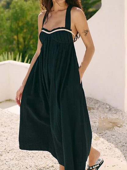 Sweetheart Neck Midi Dress - -