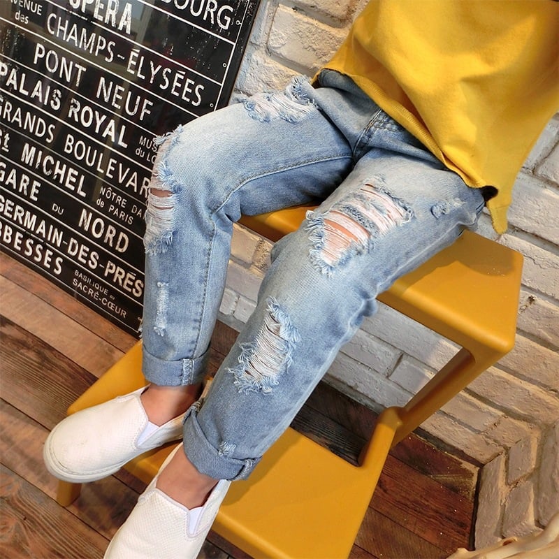 Boys Ripped Jeans - Blue 130cm - jeans