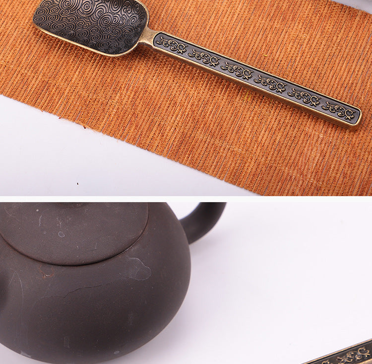 Carved Fu Character Auspicious Clouds Pattern Tea Shovels - - Tea Accessories