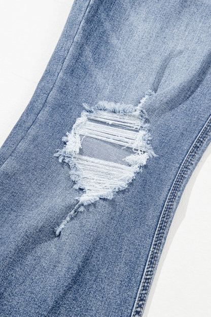 Distressed Raw Hem Bootcut Jeans - -