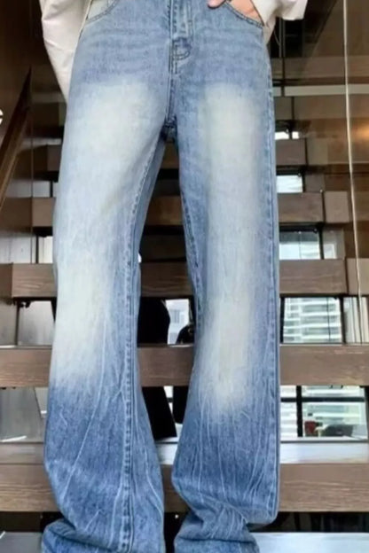 Men's Full Size Vintage Wash Wide Leg Jeans Plus Size - Light Blue -