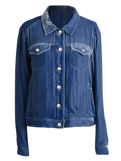 Button Up Long Sleeve Jacket with Chest Pockets - -