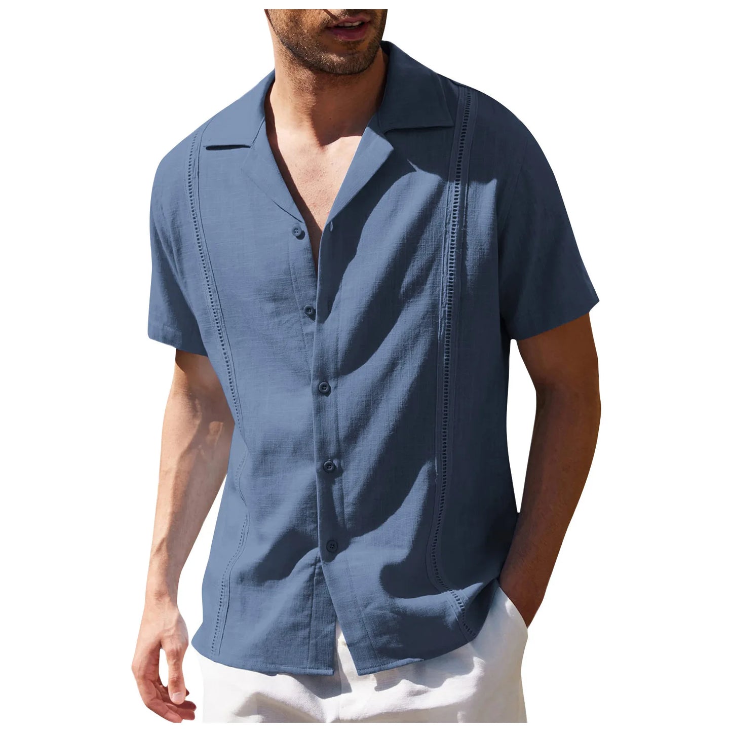 Men's Loose Casual Linen Shirt Cuba Guayabella Short-Sleeved Beach Shirt Men