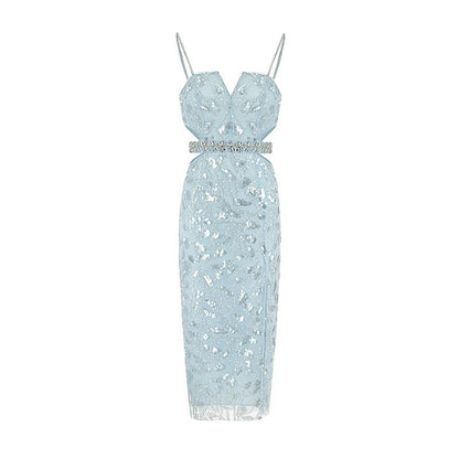 Sequin Sparkle Camisole Gown - Light Blue S - dress