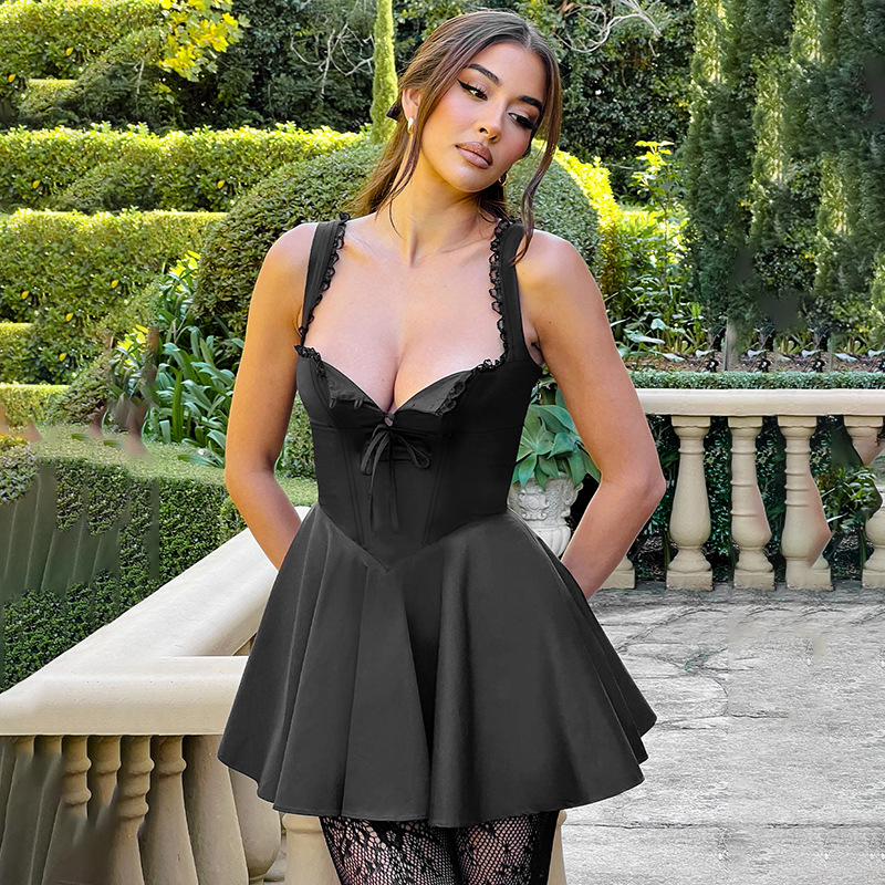 Retro Glam High-Slit Dress - Black S - dress