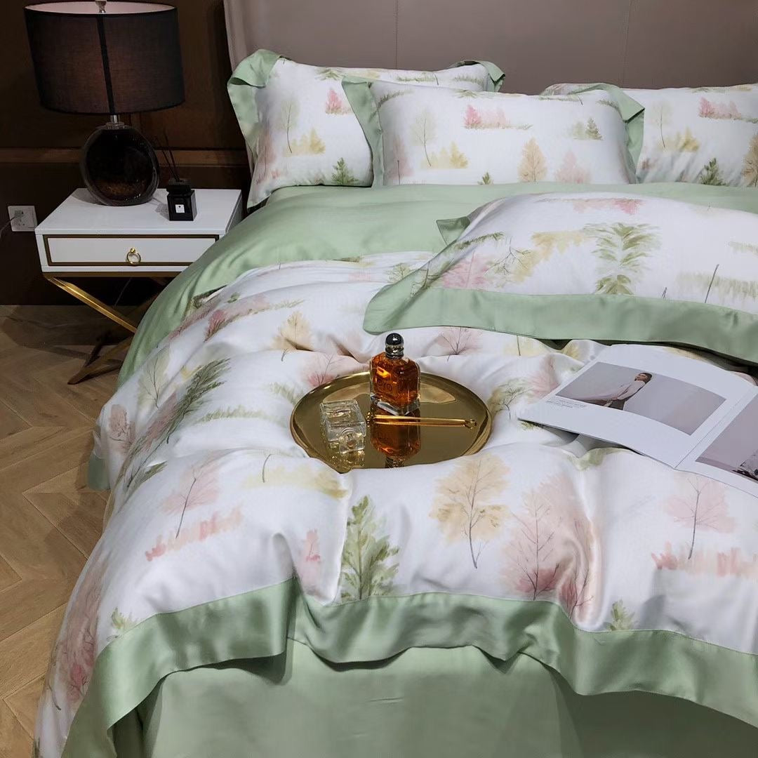 New Luxury Flower Floral Design Lyocell 60s Home Bedding Set