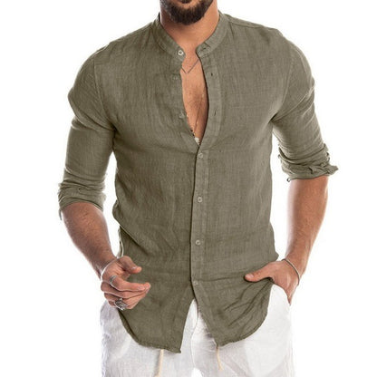 Men's Casual Blouse Cotton Linen Shirt Loose Tops Short Sleeve Shirt