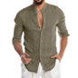 Men's Casual Blouse Cotton Linen Shirt Loose Tops Short Sleeve Shirt