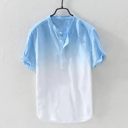 Men's Casual Blouse Cotton Linen Breathable Loose Short Sleeve Shirt