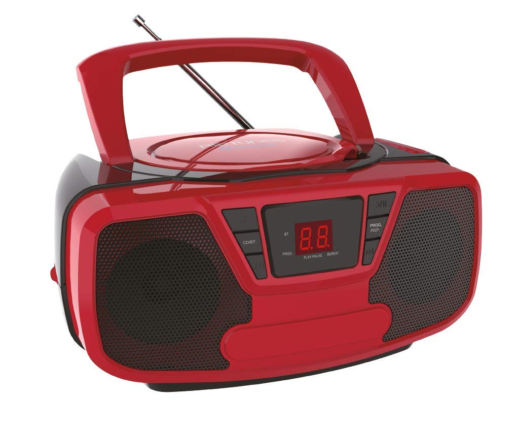 Riptunes Red CD Player Portable Boombox AM/FM Radio Bluetooth Boombox - - radio