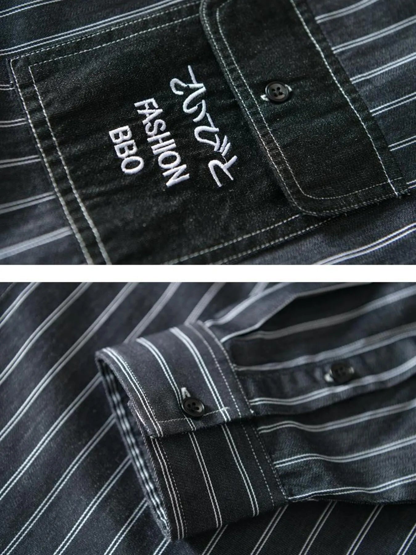 Men's Plus Size Striped Button Up Long Sleeve Shirt - -