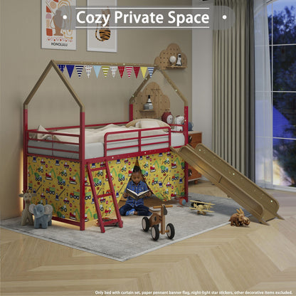 Jack - House Loft Bed With Slide And Curtain Set- HouseOfZazla- {{Product type}}