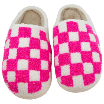 Hot Pink Checkered Pattern Slippers - - Slippers