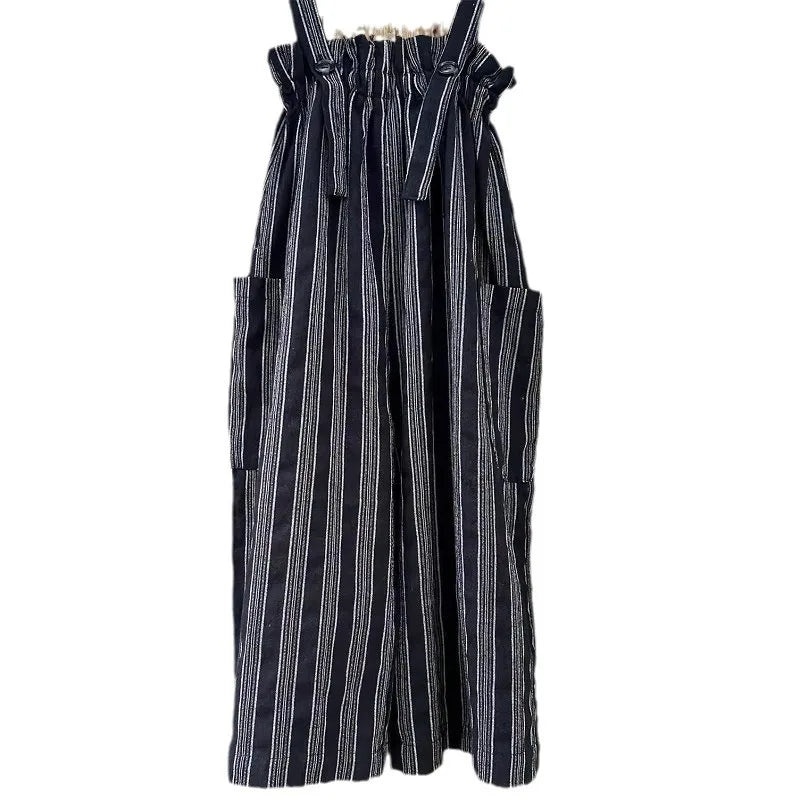 Casual Stripe Cotton Overalls