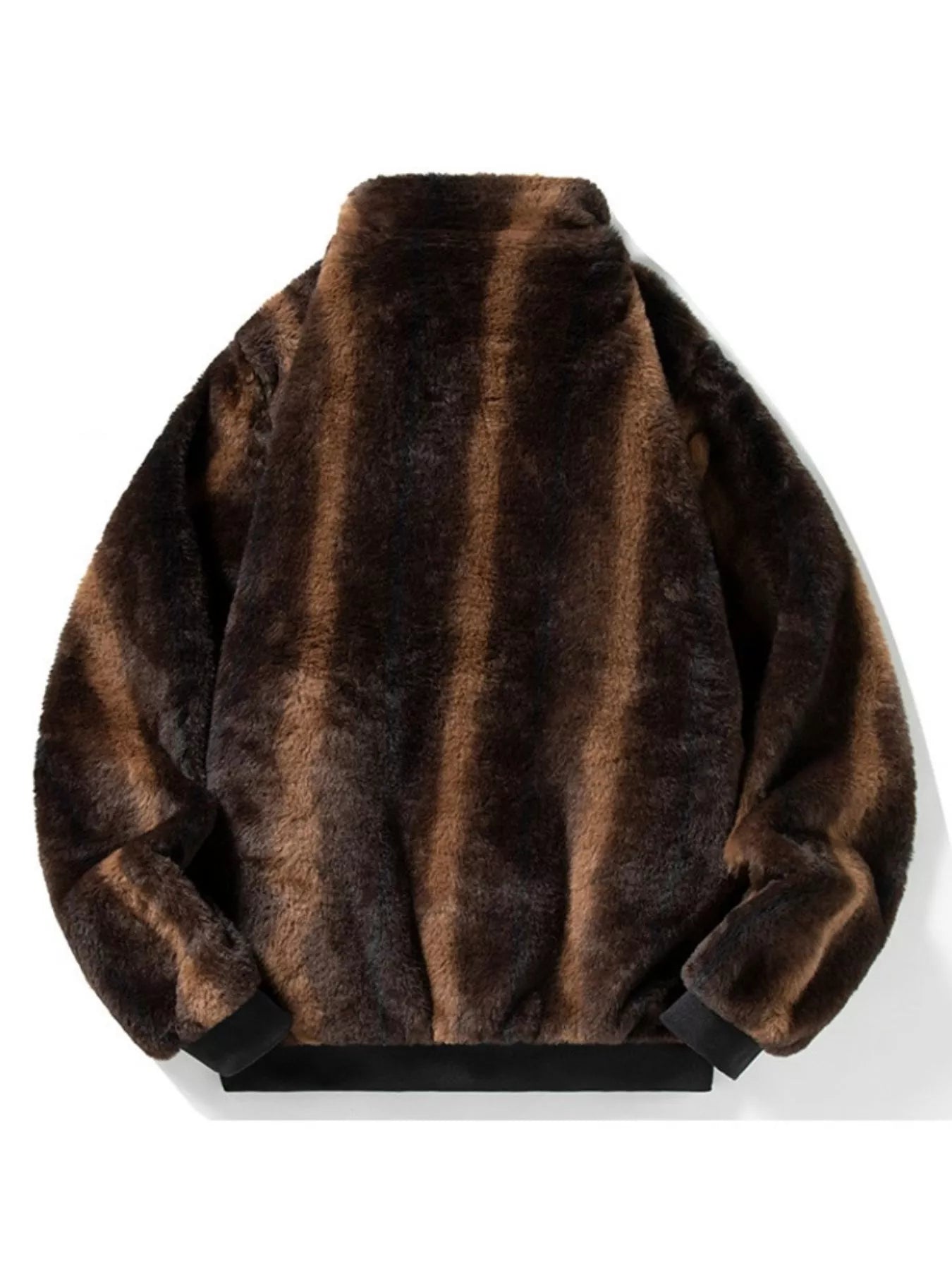 Men's Warm Faux Fur Zip Up Jacket - -