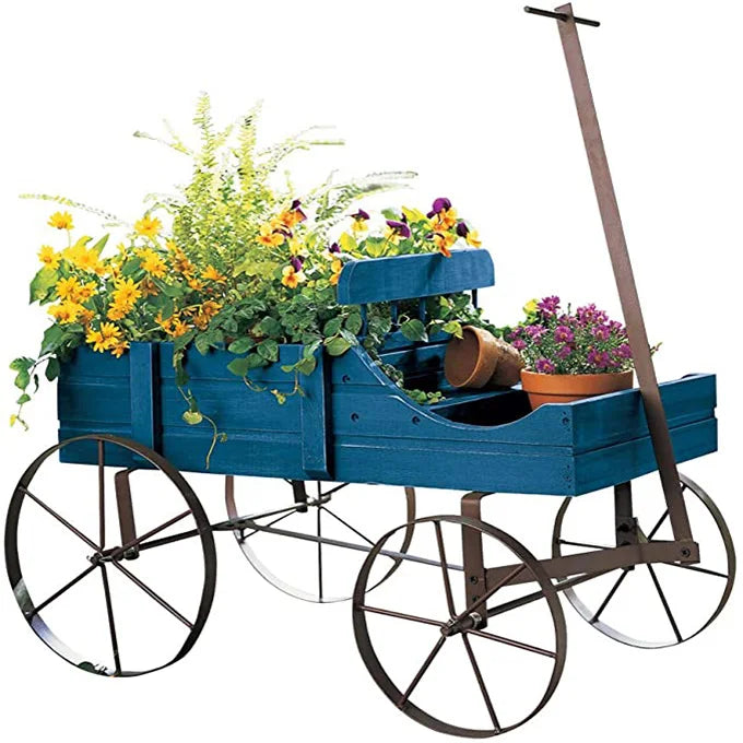 Wooden Garden Planter With Wheels 2 Planting Sections and Adjustable Handle