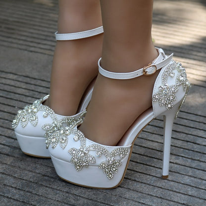 Elegant White Diamond Bridal Heels - -