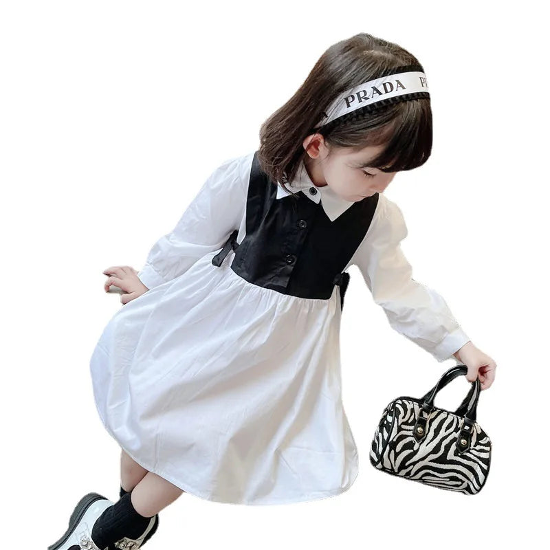 Girls Long Sleeve Casual Princess Bow Dress