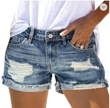 Fashion Women Summer Denim  Shorts With Holes