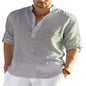 Men's Casual Blouse Shirt Loose Tops Long Sleeve Slim Fit Linen Shirts