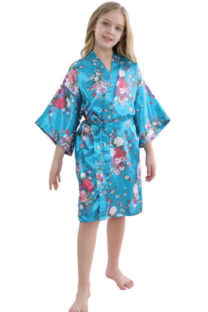 Girls Floral Party Robe - Turquoise Tag 6 - Turquoise 6 - robe