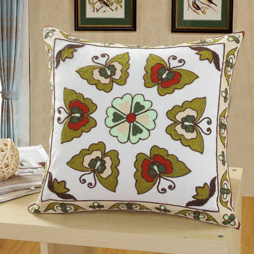 Embroidered Throw Pillow Cover 18x18inch Bird Floral Pillowcase 100% Cotton