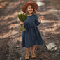 Cotton Girls Long Sleeve Button-Down Dress Navy Blue