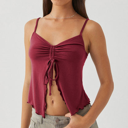 Sweetheart Spice Retro Bow Pleated Halter Top for Ladies - Claret S - Women's Fashion - Women's Clothing - Tops & Tees - Tank Tops